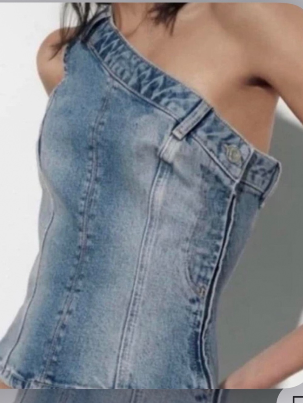 Zara denim one shoulder top